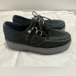Black Suede Platform Creeper Shoes with Ring Laces
